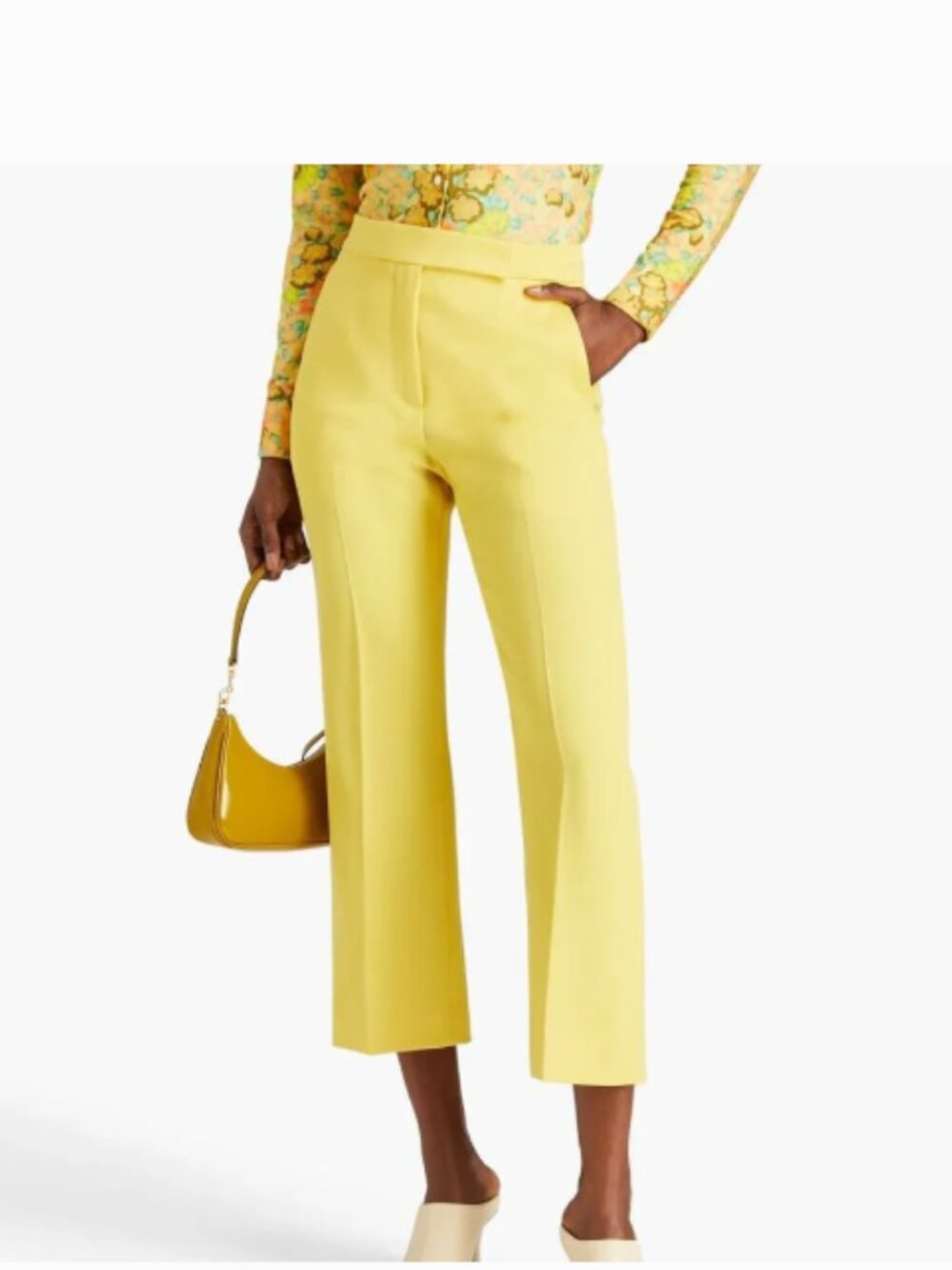 Tory Burch Women's Sunny Yellow‎ Wool- Twill Wide-Leg Tailored Trousers Size 6